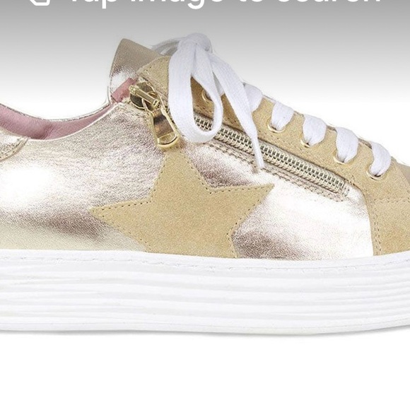 Sole Bliss Sneaker: Gold with Khaki Star. Easy Slip on and Zip up. Size 40. - Picture 3 of 8